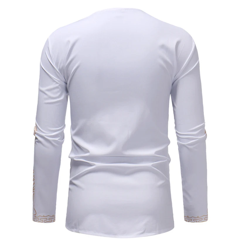 New Men's Casual Top Printed with African Turkish Ethnic Tshirt For Men Fashion Long Sleeve V-neck T-shirt Clothes | Мужская одежда