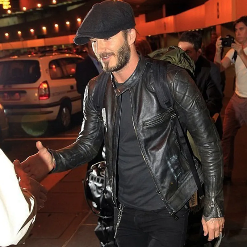 David Beckham натуральная кожа куртка мужская мода Тонкий из натуральной коровьей кожи