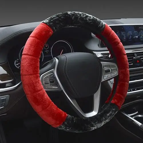 Универсальные мягкие теплые плюшевые покрывала чехол рулевого колеса автомобиля-Стайлинг жемчуг бархат Авто украшения зима 4 цвета - Название цвета: Red
