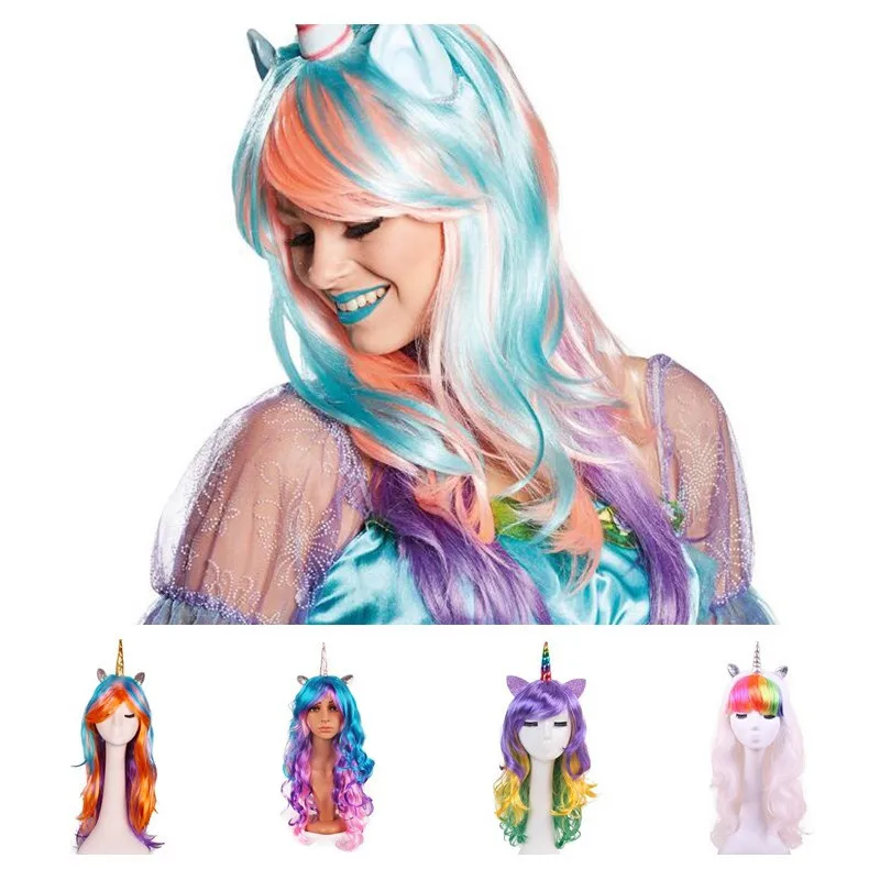 1 шт. Единорог парик Masque Photo Booth Волосы Радуга Unicornio aniversариo вечерние парики волосы