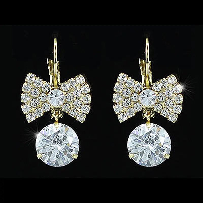 Белые серьги с павлиньими звездами луком и австрийским кристаллом CSE118|earrings austrian