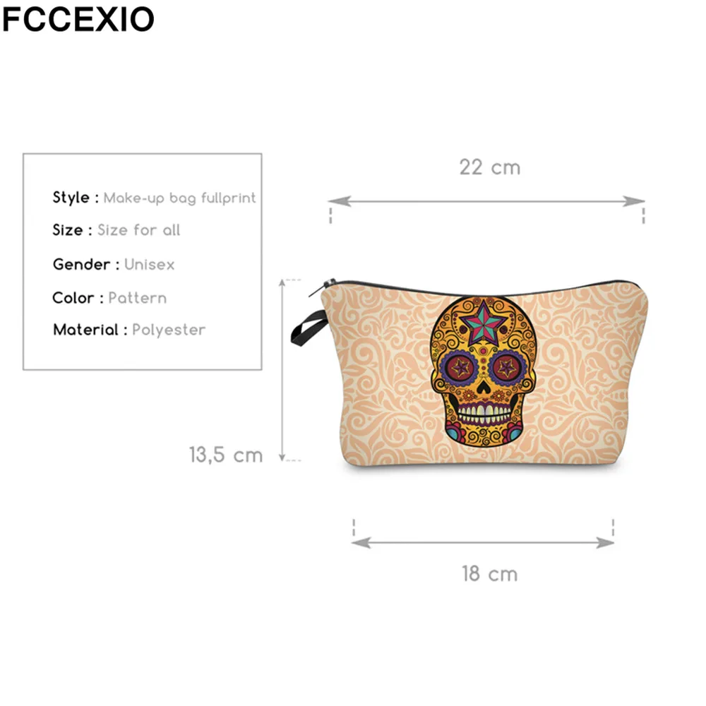 FCCEXIO Хэллоуин Череп косметичка многоцветный узор милый Косметика Pouchs для путешествий дамы мешок Для женщин косметички 20