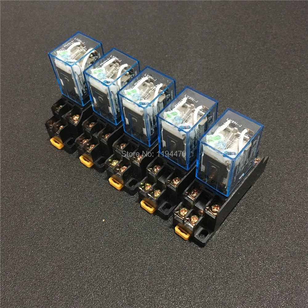 5 комплектов LY2NJ DC 12 В 24 в 110 220 AC катушка реле питания миниатюрный 8 Pin DPDT 10A LY2N J HH62P JQX