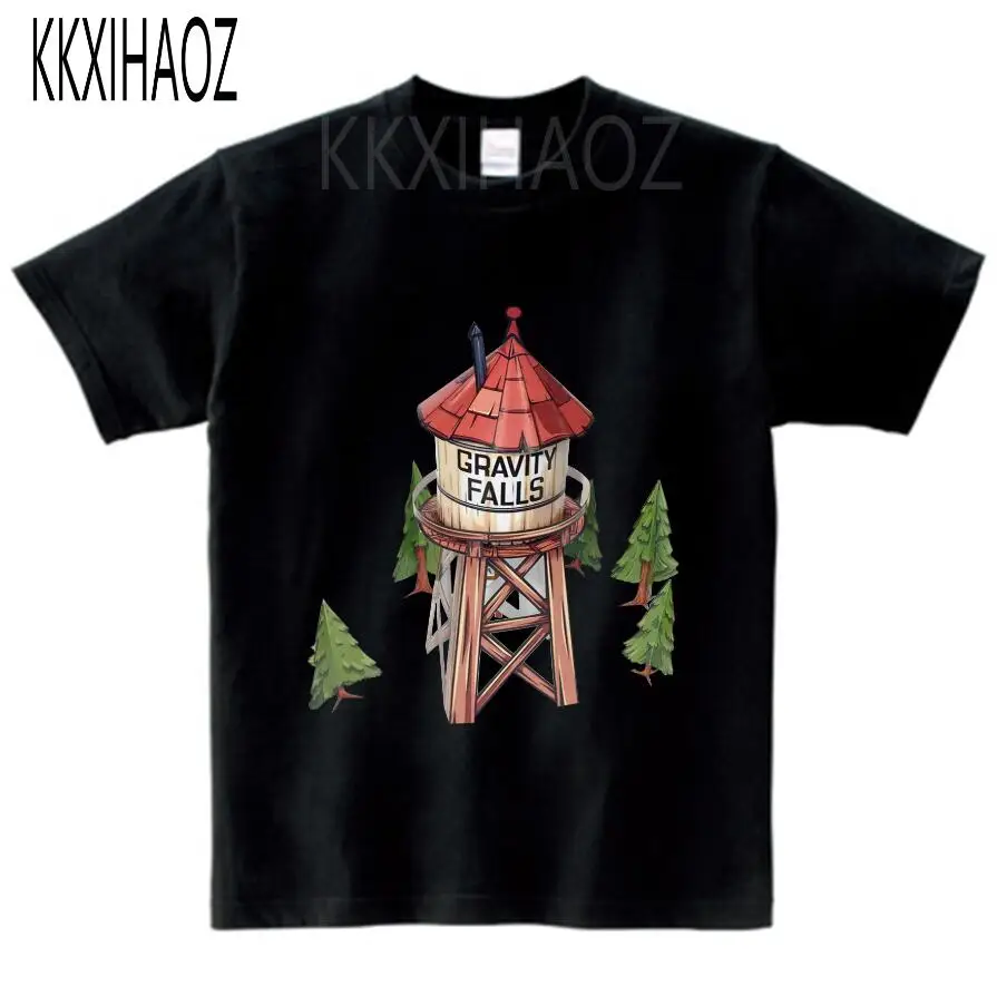 black childreT-shirt Футболка с принтом «Gravity Falls» для мальчиков и девочек, футболка с принтом «Mabel Dipper Pine», Забавная детская одежда, Enfant, лето, футболка с короткими рукавами - Цвет: black childreT-shirt