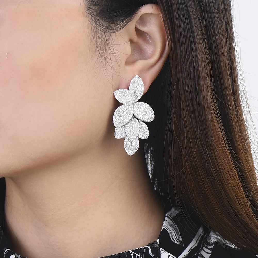 Missvikki 5 видов цветов трендовые серьги с листьями Дубай бренд благородный фианит