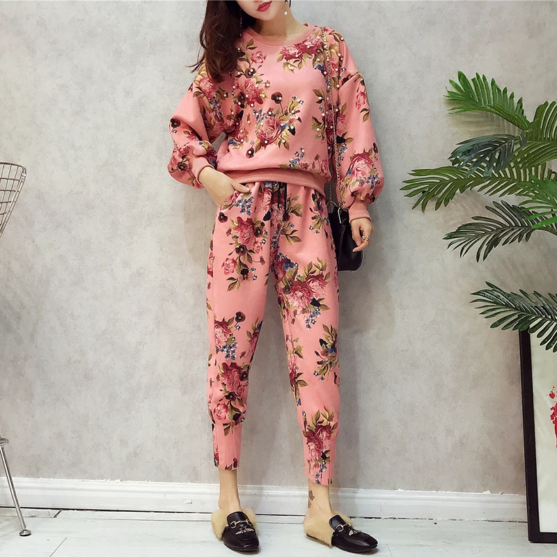 Осенний комплект из 2 предметов цветочный бисерный принт замшевые толстовки с