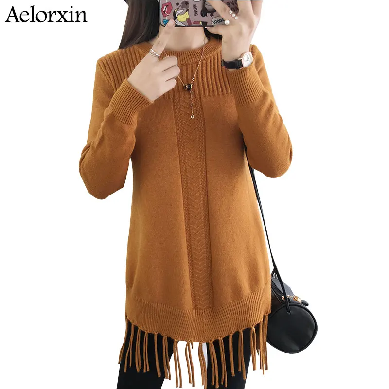 2017 Female Winter Cashmere Warm Knitted Tassel Long Sweater Women Sweaters and Pullovers Pull Femme Oversized | Женская одежда
