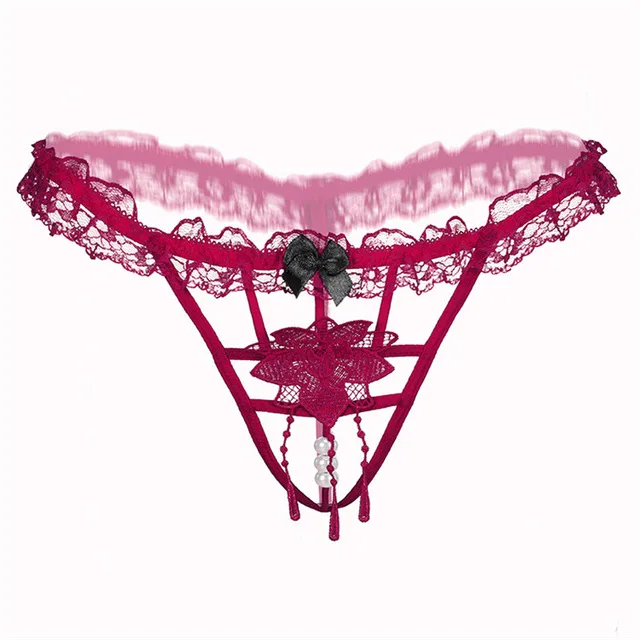 Women's sexy Lingerie hot erotic Sexy panties open transparent lace underwear porn underpants sex wear g-string thong - Цвет: Wine red