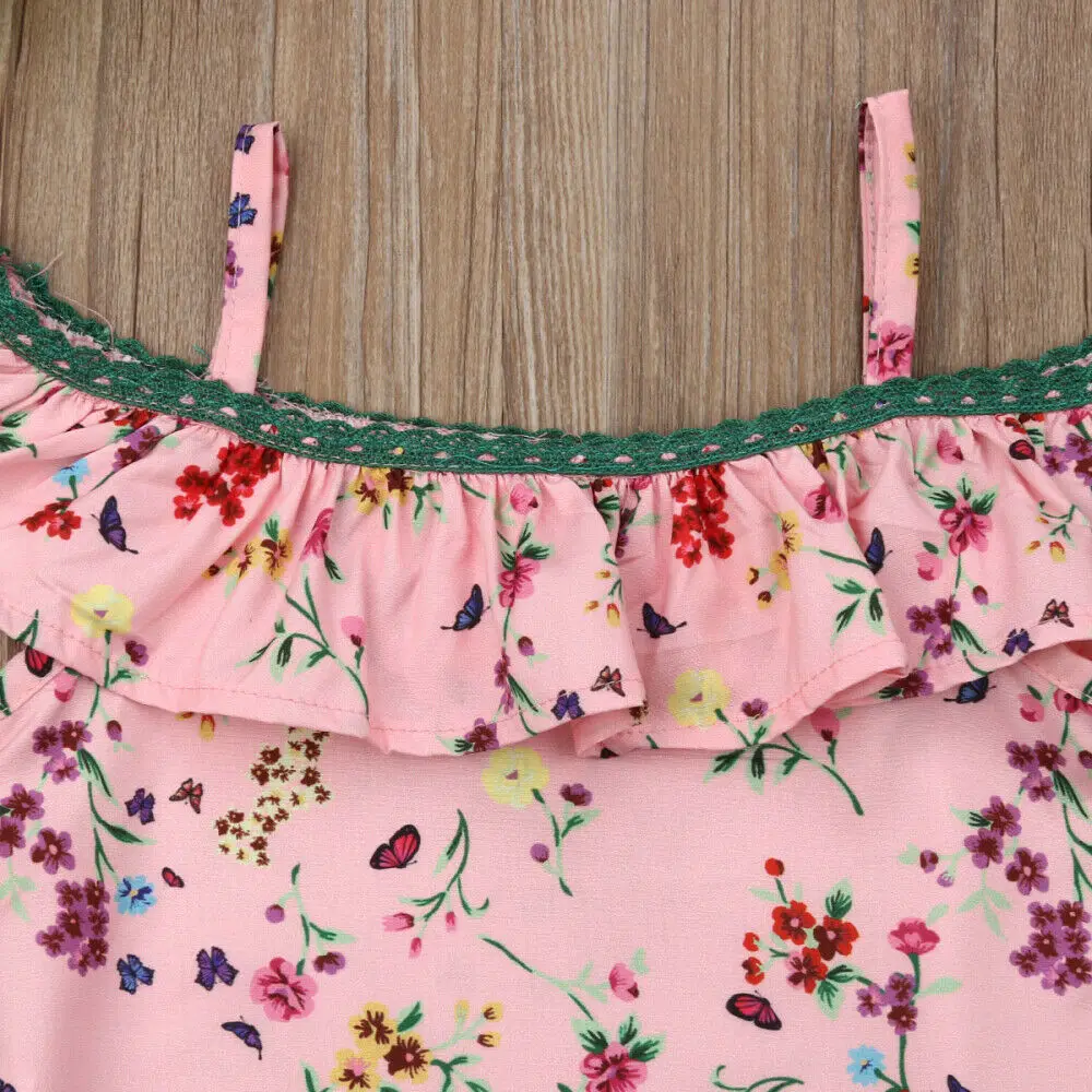 Летние комплекты одежды для маленьких девочек топ с открытыми плечами и