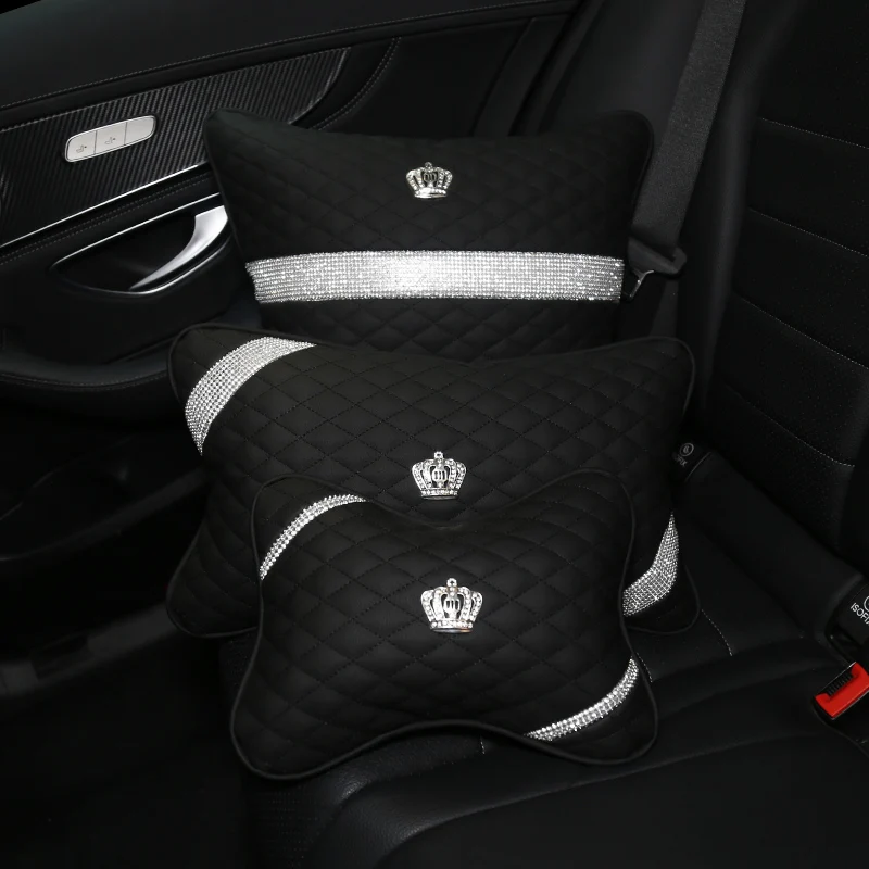 Алмазная корона, кожаное автомобильное сиденье, аксессуары для интерьера, чехлы на руль, подголовник, шейный кристалл, ручной тормоз, чехол для переключения передач для женщин