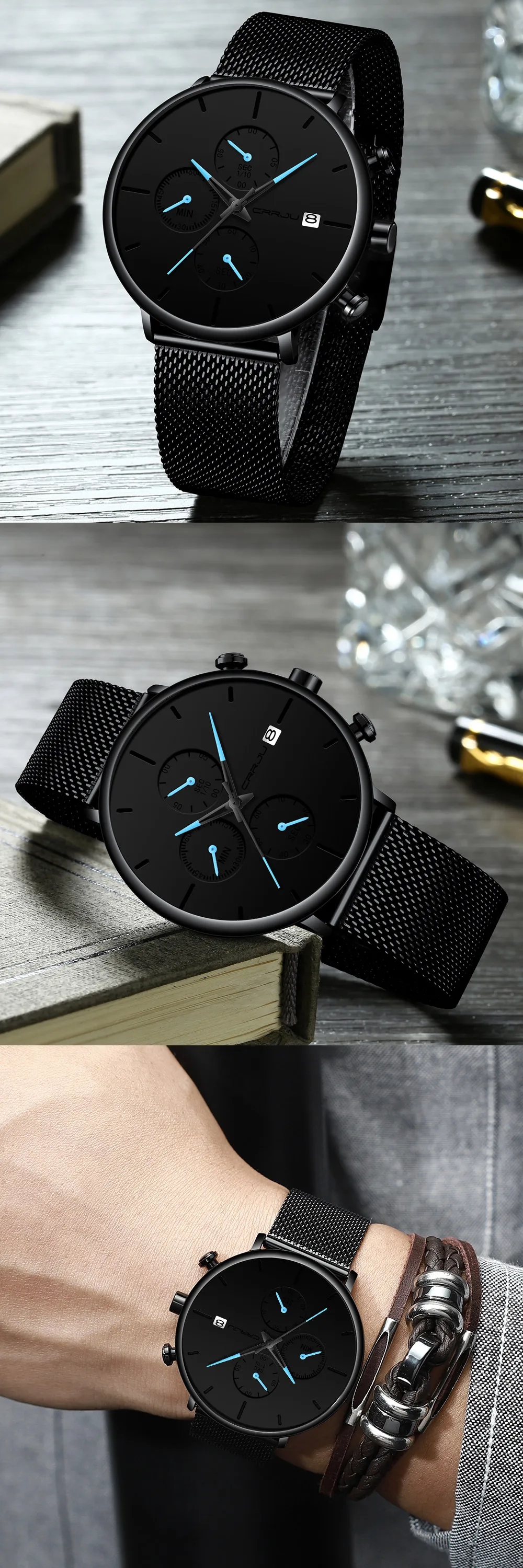 CRRJU мужские часы Reloj Hombre мужские часы Топ бренд класса люкс кварцевые часы с большим циферблатом спортивные водонепроницаемые мужские часы Saat