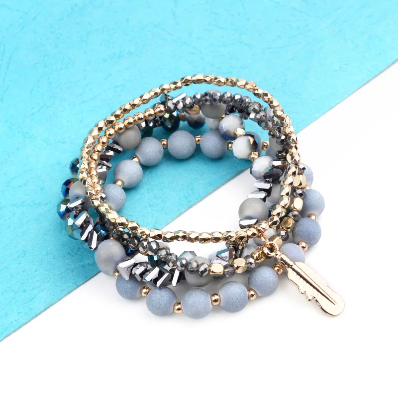 5 шт./компл. богемные женские браслеты с подвеской в виде золотого листа Женские