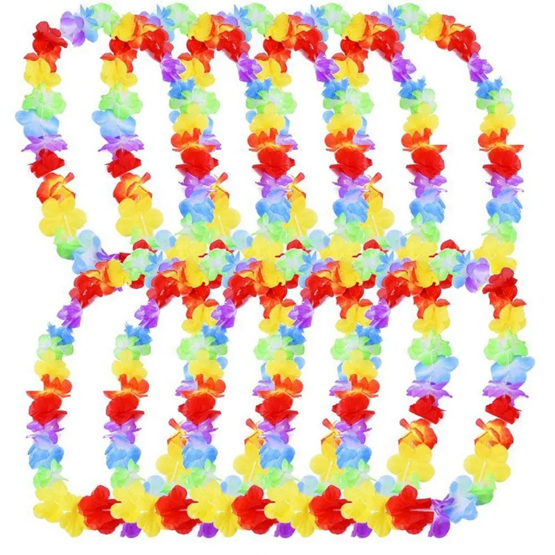10Pcs Flower leis Одноразовая тарелка с фламинго, набор свадебной посуды, бумажный стаканчик, украшение для дня рождения, детский фламинго, ананас, принадлежности для душа - Цвет: 10Pcs Flower leis