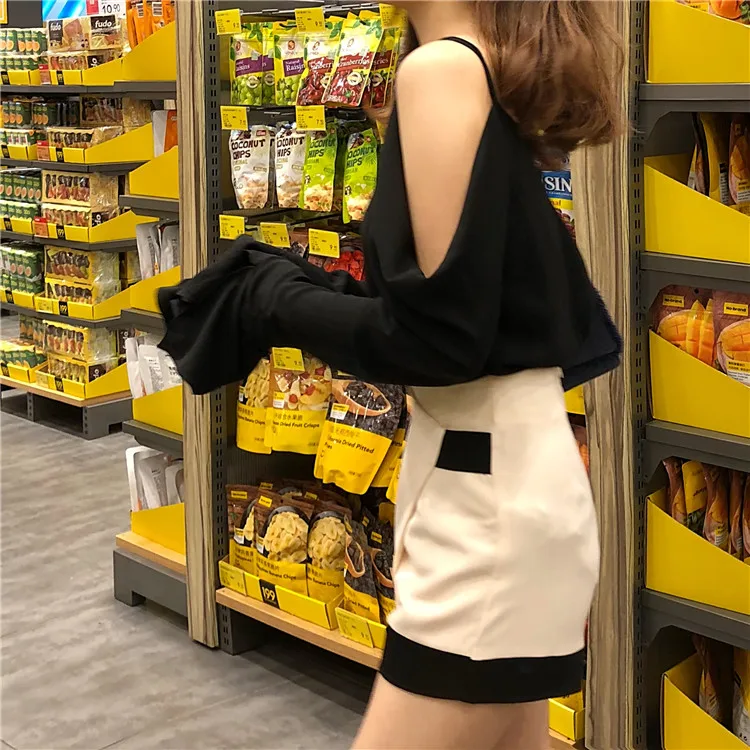 Lychee девушки с открытыми плечами Спагетти ремень Женская блузка глубокий V