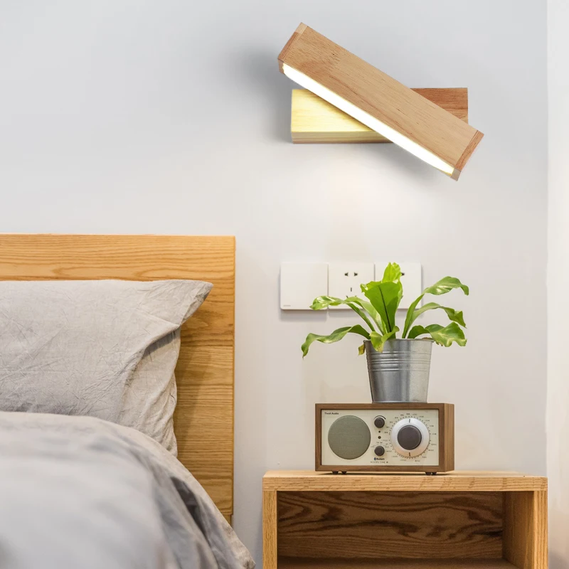 

Современный скандинавский твёрдый Деревянный LED Поворотный Настенный светильник прикроватный ночник для спальни гостиной прохода бра све...