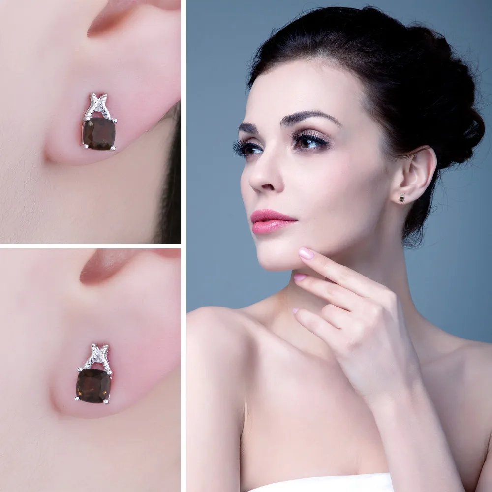 Женские серебряные серьги-гвоздики JewelryPalace 1 карат из настоящего дымчатого