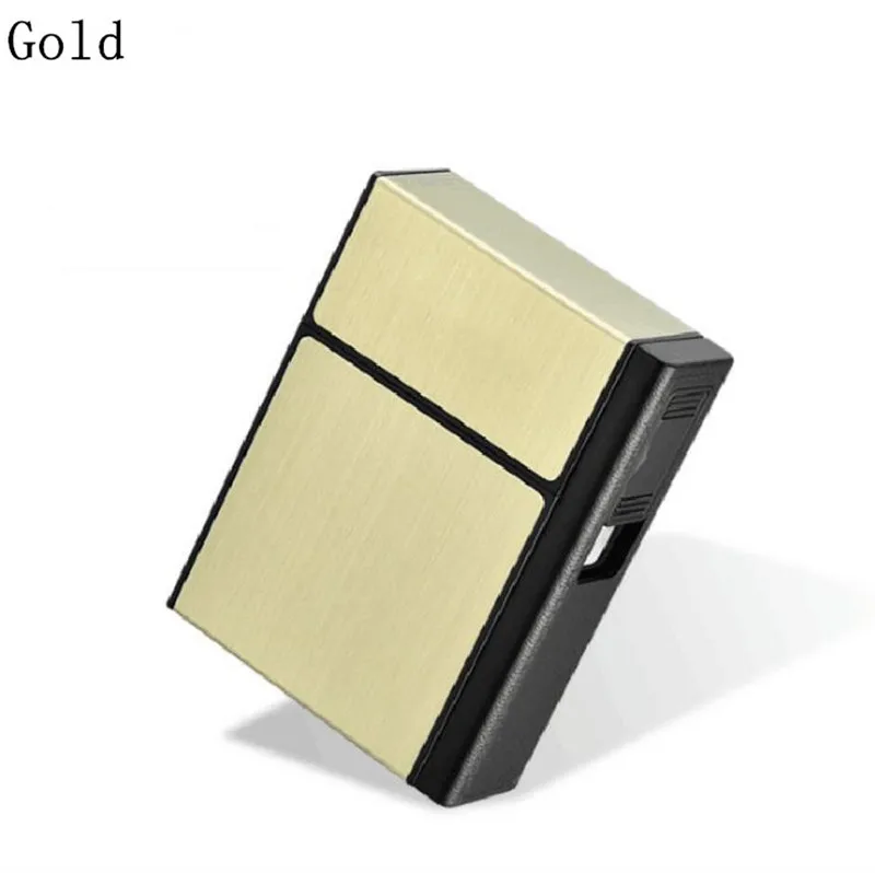 Gold Перезаряжаемая электронная USB Зажигалка Беспламенное ветрозащитное покрытие для табака чехол для прикуривателя с держателем для сигарет чехол - Цвет: Gold