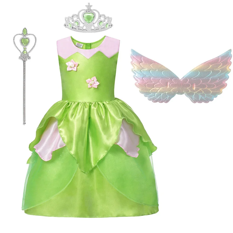 Tinkerbell Set 02 MUABABY; нарядный костюм «Динь-Динь» для девочек; детские летние вечерние платья Феи «Динь-Динь»; нарядная одежда для детей; платья для дня рождения - Цвет: Tinkerbell Set 02