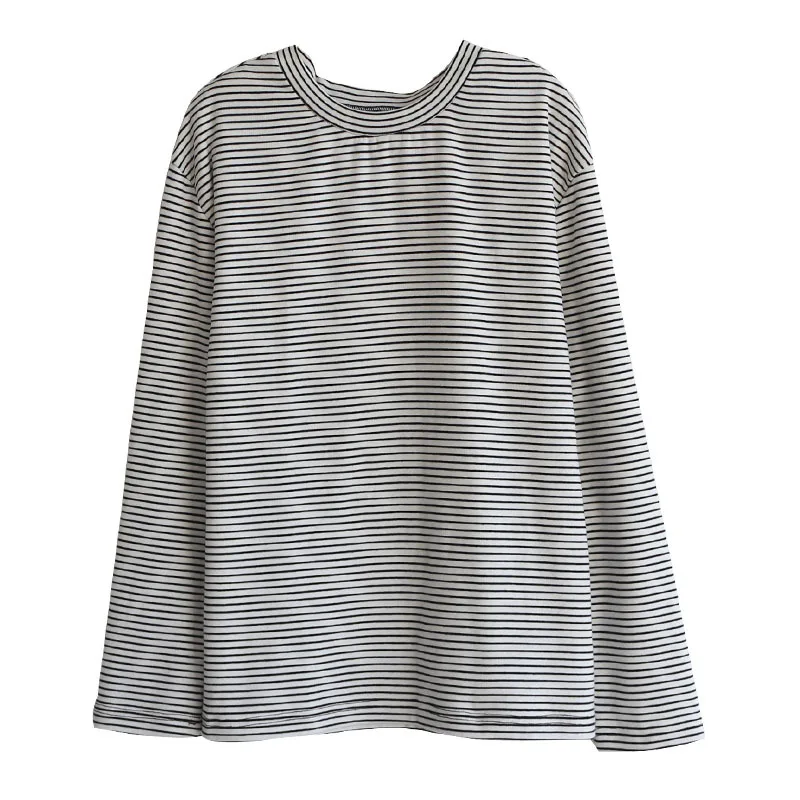 Женская свободная футболка в полоску простая хлопковая Футболка японском стиле