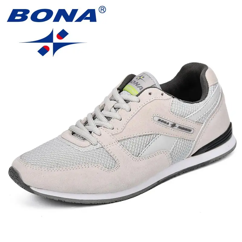 LIGHT GREY DARK GREY BONA/Новинка года; дышащие мужские и женские кроссовки; унисекс; уличные спортивные кроссовки для бега; спортивная обувь; износостойкая женская спортивная обувь - Цвет: LIGHT GREY DARK GREY