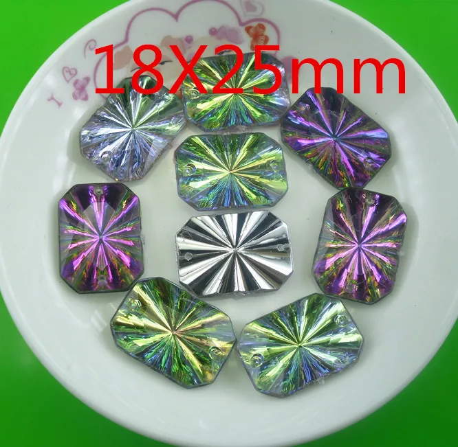 bottom 2 hole rectangular heronsbill faceted 8 corner acrylic crystal silver back Rhinestone clothing applique sew 20pcs/bag JS | Дом и сад