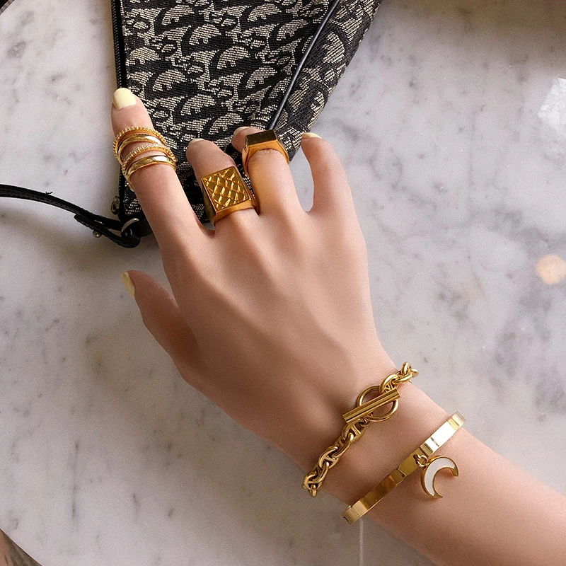 Женское прямоугольное кольцо Peri'sBox instaювелирное изделие из текстурированного