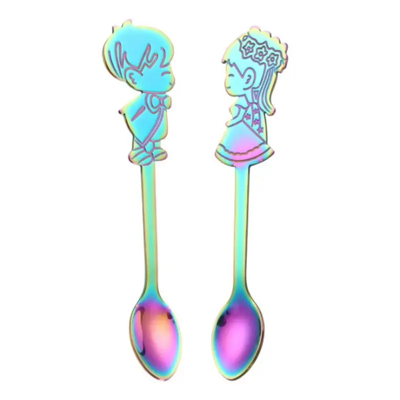 Нержавеющая сталь красочные Кофе ложка Радуга золото торт десертная творческий