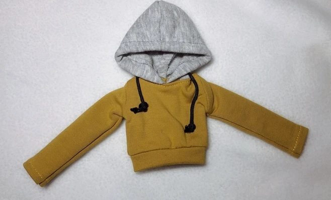 1 шт., Черная спортивная куртка Blyth Azone S dolls, желтая толстовка с капюшоном, джинсовые короткие штаны для Blyth, ob24, Одежда для кукол, сшитая из флиса - Цвет: yellow hoodie
