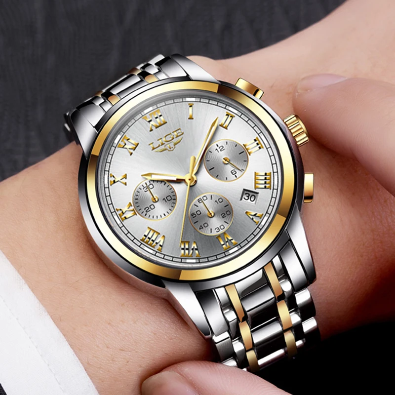 

LIGE Watch Men Fashion Sport Quartz Full Steel Gold Business Mens Watches Top Brand Luxury Waterproof Watch Relogio Masculino