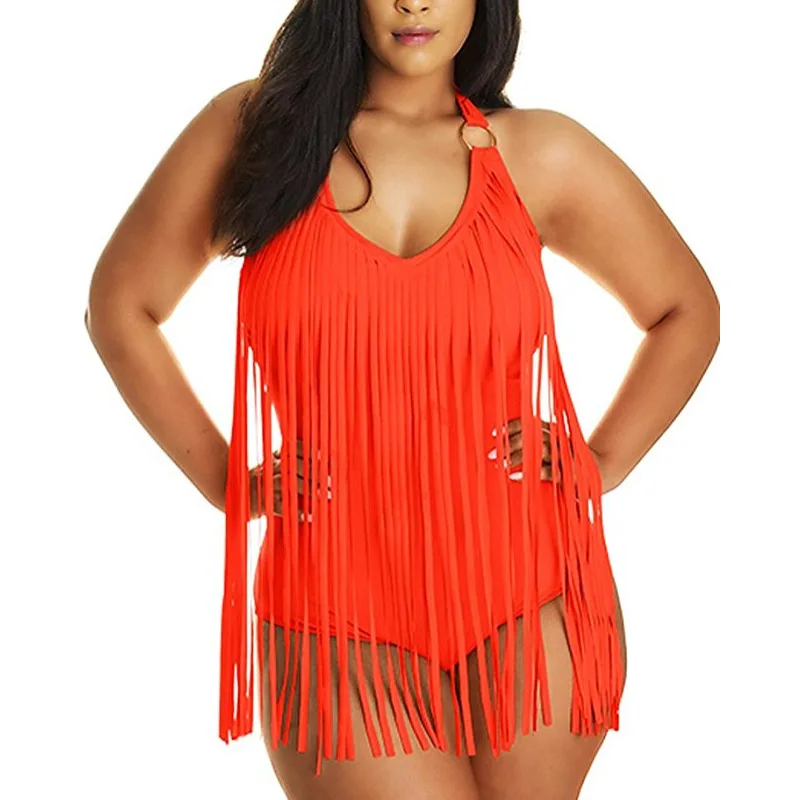 Женский слитный купальник QingLemon летний Блестящий с бахромой и высокой талией|suit