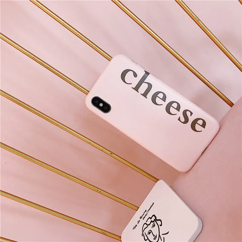 Простой розовый чехол для телефона с надписью Cheese iPhone XS MAX X XR 6 6S 7 8 Plus мягкий