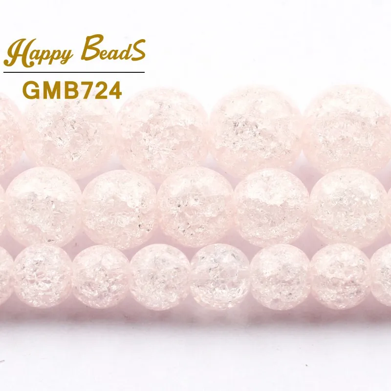 Light Pink Cracked Crystal Beads Round Loose Spacer Bead For Making Jewelry DIY Fashion Bracelet Necklace 15''Strand 6/8/10mm |