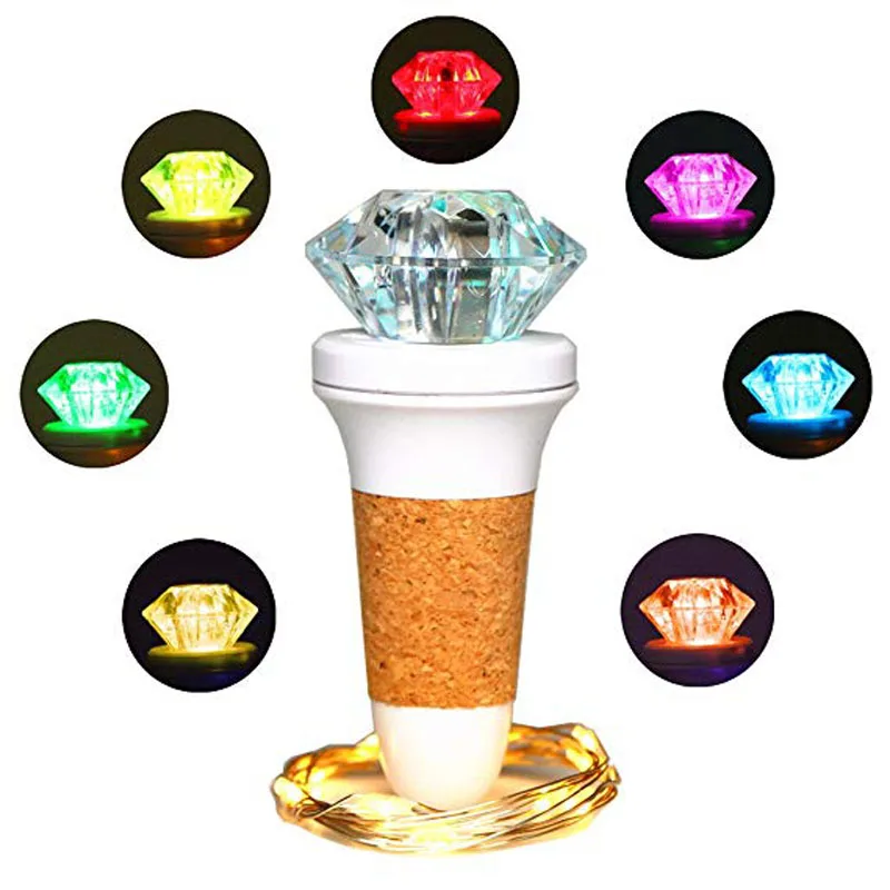 

Colorful Diamond USB recharged Port Atmosphere Fairy Light with Soft Bottle Stopper for Glass Bottle