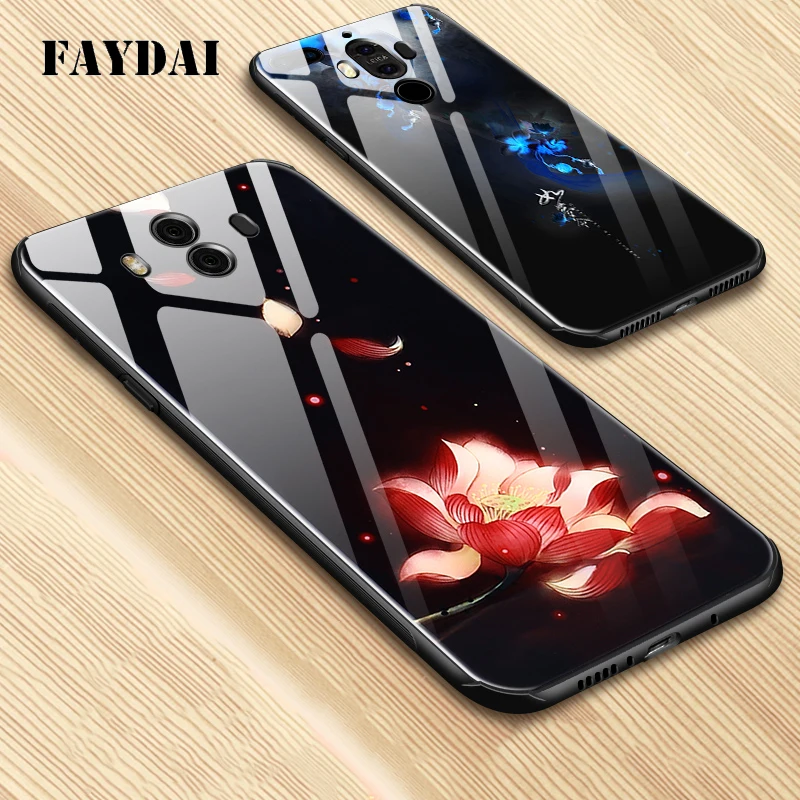 Faydai для Huawei Коврики 10 Pro закаленное Стекло Дело ТПУ Силиконовые цветочным узором