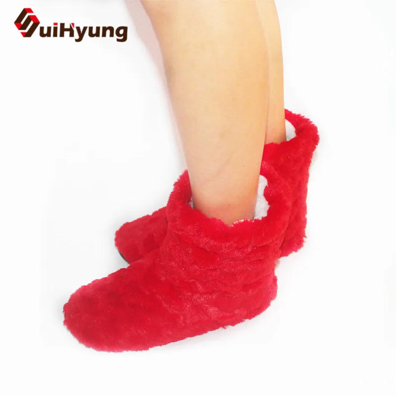 Suihyung Autumn Winter Women Indoor Floor Shoes Short Boots Flock Solid Color Female Bedroom Flat Boots Winter Warm Plush Shoes