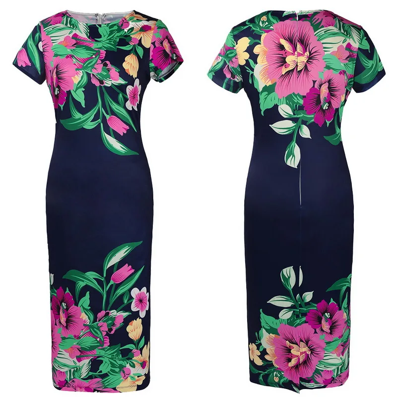 Летние Для женщин Винтаж платье Оболочка Bodycon по колено с цветочным принтом