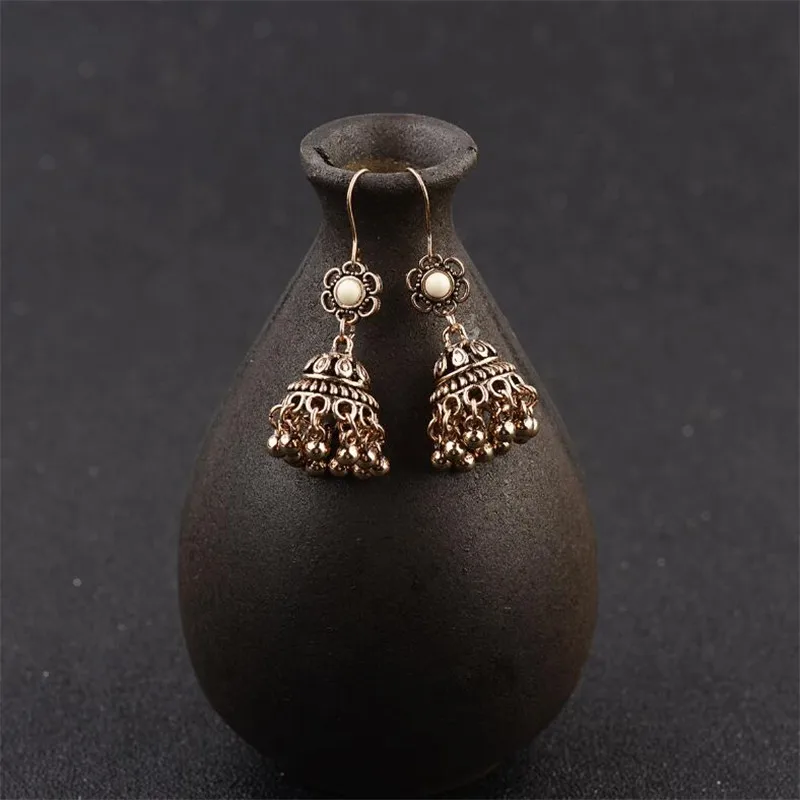 Ethnic Natural Stone Retro Golden Dangle Drop Earrings Boho Beads Tassel Hanging Earring for Women Female Indian Jewelry | Украшения и