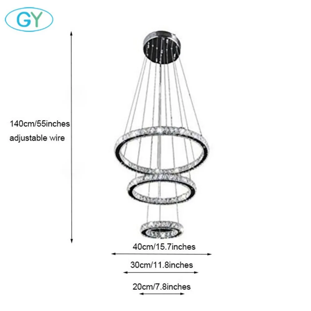 D20cm + D30cm D40cm 3 кольца люстра 40W светодиодный хрустальный светильник для кухни