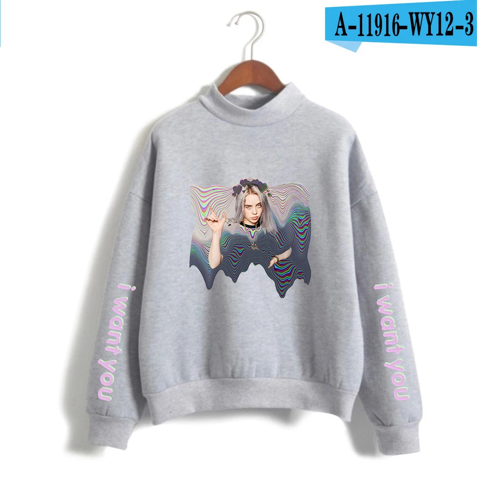 Billie Eilish водолазка толстовки Kpop Harajuku Женская одежда оверсайз хип-хоп Bangtan Одежда для мальчиков Новая мода - Цвет: gray