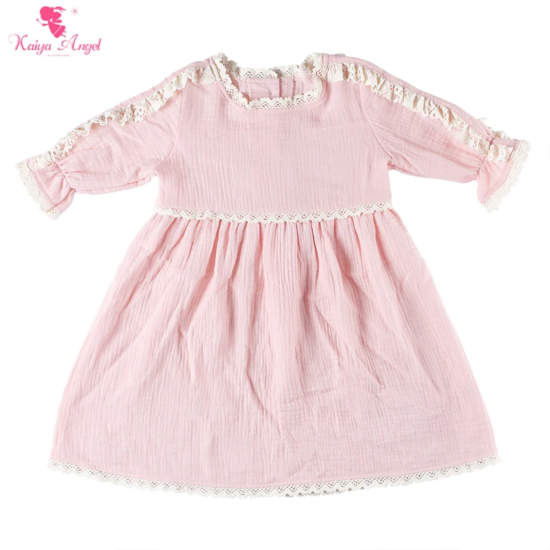 Kaiya Angel 2019 New Summer Baby Girl Dress Lace Ruched Knee length Pink Cute Style Middle Sleeve More Order Less Price Wholesal | Детская