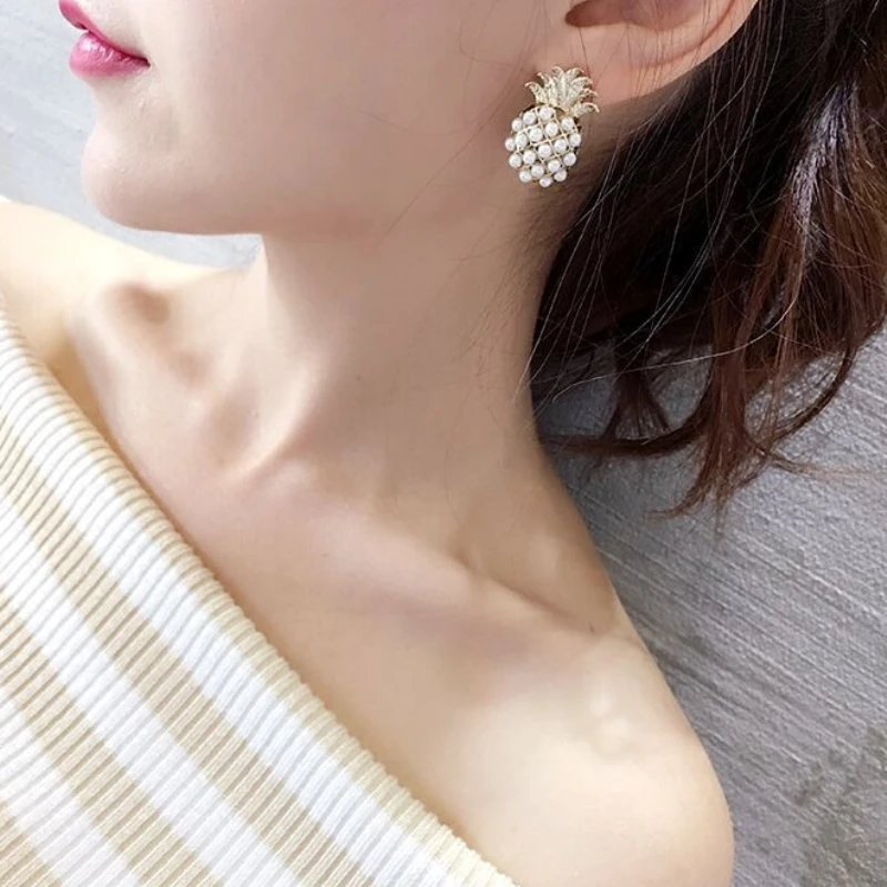 2019 новый простой золотистый ананас серьги гвоздики в форме фруктов имитация