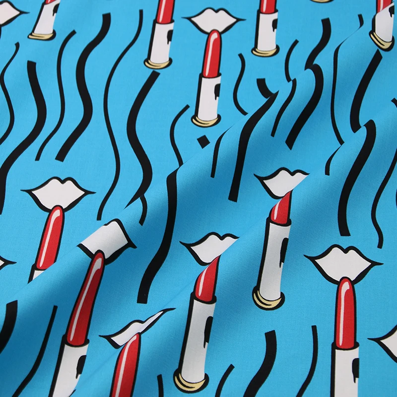 Скидка Белый Цвет Хлопок tissus губная помада Печать Поплин Ткань женская рубашка и