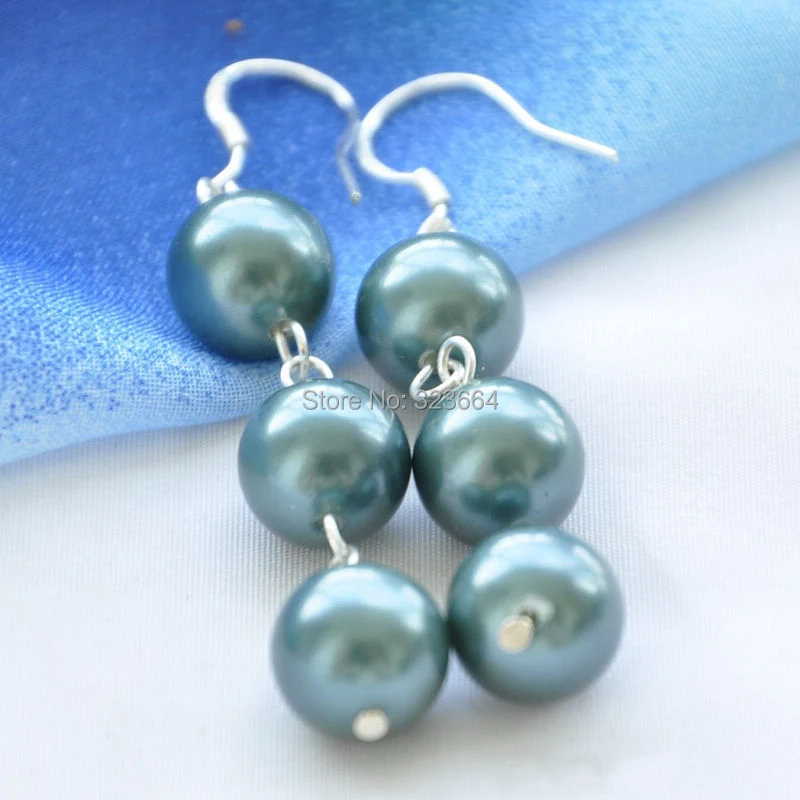 10 мм таитянские черные круглые серьги-подвески с жемчугом в южноморском стиле 925SC