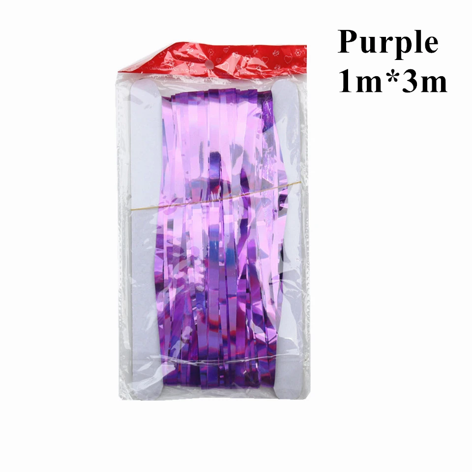 2M 3M Gold Silver Metallic Rain Foil Curtain Tinsel Fringe Tassel Birthday Party Wedding Decoration Backdrop Curtain Photo Props - Цвет: 3m purple