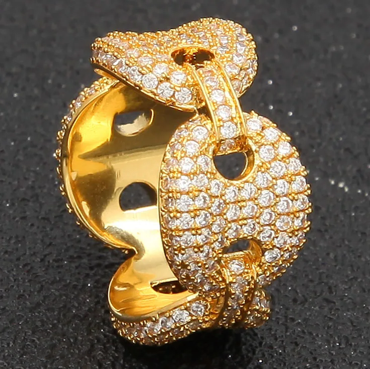 UWIN кофейное кольцо "бобы" покрытое морской микро проложили Полный Bling CZ Кольцо Iced Out кубический циркон Роскошные модные хип-хоп ювелирные изделия подарок - Цвет основного камня: Gold 1