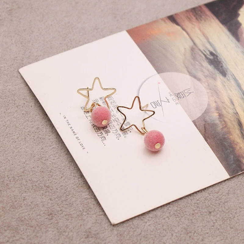2018 New Fashion Princess style pink/grey/red/black stars hollow tassel Ball Super Cute Fluffy Balls Pompon Earrings lovers gift | Украшения