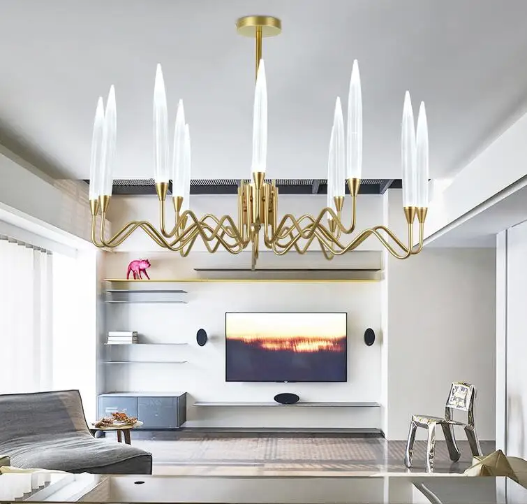 

LED acrylic candle chandelier gold luxury living room chandelier