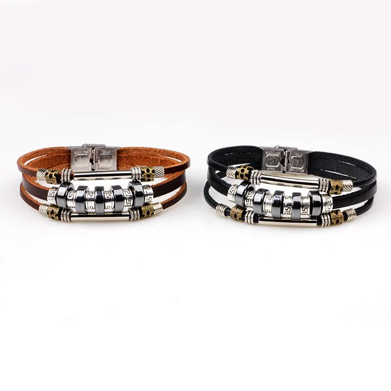 Браслет с цепочкой из бусин в стиле ретро мужской черный коричневый винтажный