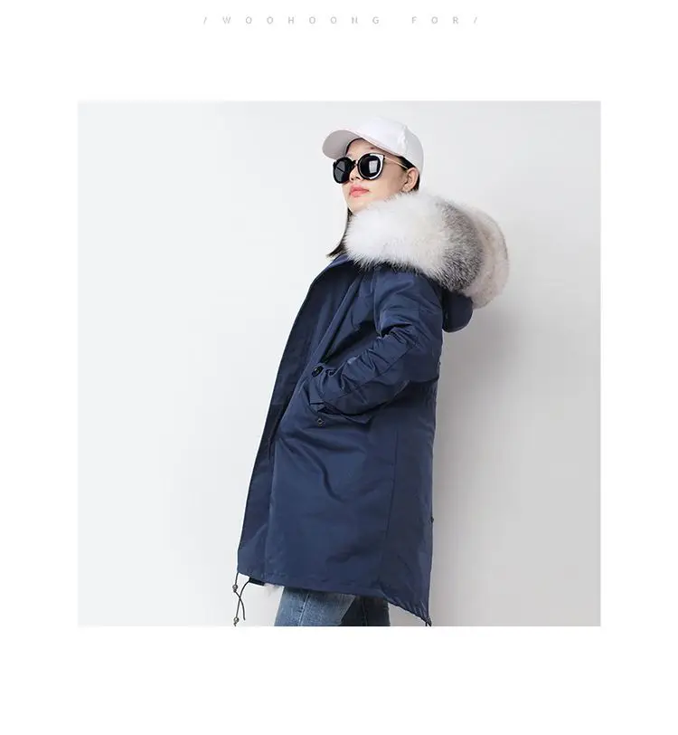 New Fashion Winter Women Real Fox Fur Coat Outerwear Female Naturel Fox Fur Collar Hooded Warm Thicken Jacket Plus Size H12