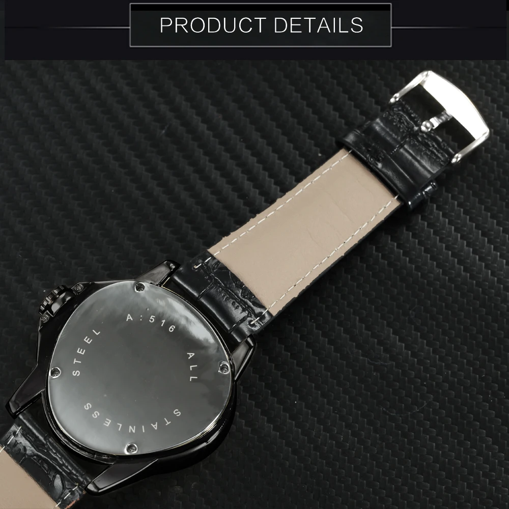 Победитель Мода Спорт механические часы для мужчин кожаный ремешок треугольники